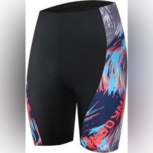 NWT NOOYME Women’s Black Multicolor 3D Padded Cycling Shorts Size M